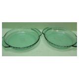 Two Anchor Hocking Green Glass Deep Pie Plates
