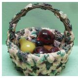 Ceramic Flower Basket With Glass Fruit