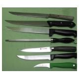 Six Assorted Knives & One Sharpening Steel
