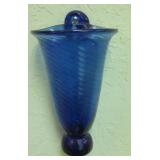 Cobalt Blue Swirl Blown Glass Wall Pocket Vase