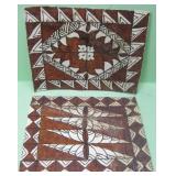 Two Vintage Tapa Bark Cloth Folk Art Pieces