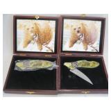 Bear Design Folding Knives In Wood Case -See Info