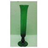 Vintage Etched Green Glass Bud Vase