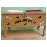 Wood Dog Feeding Box with Bowls 9 x 19 x 12
