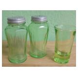 Vaseline Glass Shakers & Shot Glass - See Info