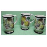 Three 4' Hand Painted Mugs - Signed Tanala Jal