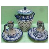Hand Made Pottery Covered Canister, Candle Holders