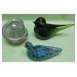 Signed Paperweight and Glass Birds