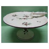 Hand Painted Cake Plate With Serving Piece