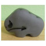 Ceramic Black On Black Buffalo - Signed