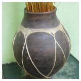 17'  Sun Dried Leather Wrapped Vase On Stand