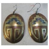 Copper With Shell Inlay Earrings - Mexico