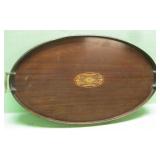 Vintage 24' Wood Tray With Brass Handles