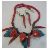 Decorative Wood Necklace & Earrings - See Info