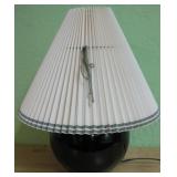 Black Ceramic 16' Lamp With Pleated Shade - France