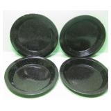 Four Speckled Black Enamelware Plates - Some Wear