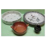 Vintage Mosaic Art Bowl & Signed Round Tray