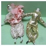 Two 18' Porcelain Clown Jester Mardi Gras Dolls