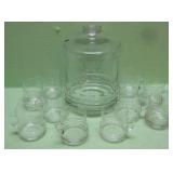 Crystal Covered Serving Bowl with Ten Glass Mugs