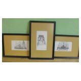 Three 11.5 X 8 Framed Lithographs