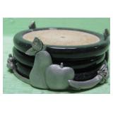 Pier 1 Stone & Cork Coasters In Metal Holder