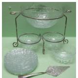 Silver Plated Serving Set W/Glass Bowls & Plates