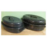 Two Vintage Enamel Roasting Pans
