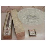 Decorative Knife in Box & Glass Cake Plate