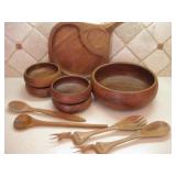 Wood Salad Server With Deer Handled Utensils