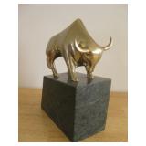 8' Solid Brass On Granite Bull Figure