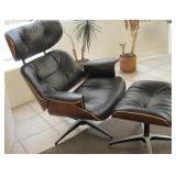 MCM Leather & Bent Wood Swivel Rocker & Foot Rest