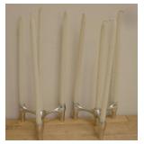 Two Metal Candle Holders With Candles - 2' Tall
