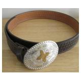 German Silver Buckle On 36 Inch Leather Belt