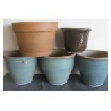 Five Pottery Planters - Three Matching