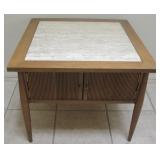 26 X 26 X 21 MCM Wood With Stone Top Side Table