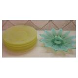 Yellow Satin Lunch Plates and Green Plate