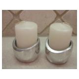 Two Nambe #6171 Lasso Candle Holders & Candles