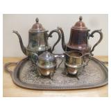 Silver Plate Tray, Pitchers, Creamer & Sugar Bowl