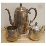 Silver Plate Pitcher, Creamer & Sugar Bowl