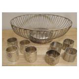 Silver Plate Bread Bowl & Two Sets Of Napkin Rings