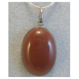 Red Stone Pendant Sterling Silver Necklace