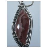 Silver & Agate Pendant Necklace - Hallmarked 950