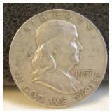 1957-D Ben Franklin Silver Half Dollar