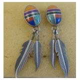 Multi Stone Inlay Southwest Earrings - Hallmarked