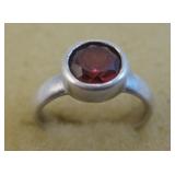 Red Stone Sterling Silver Ring - Hallmarked