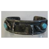 Navajo Sterling, Turquoise & Coral Watch Band