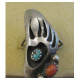 Southwest Sterling Turquoise & Coral Ring