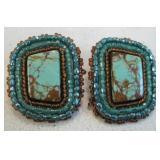 Hand Beaded On Leather Earrings