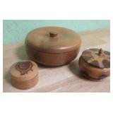 Three Wood Trinket Bowls With Lids