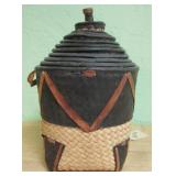 Eleven African Nested Baskets With Leather